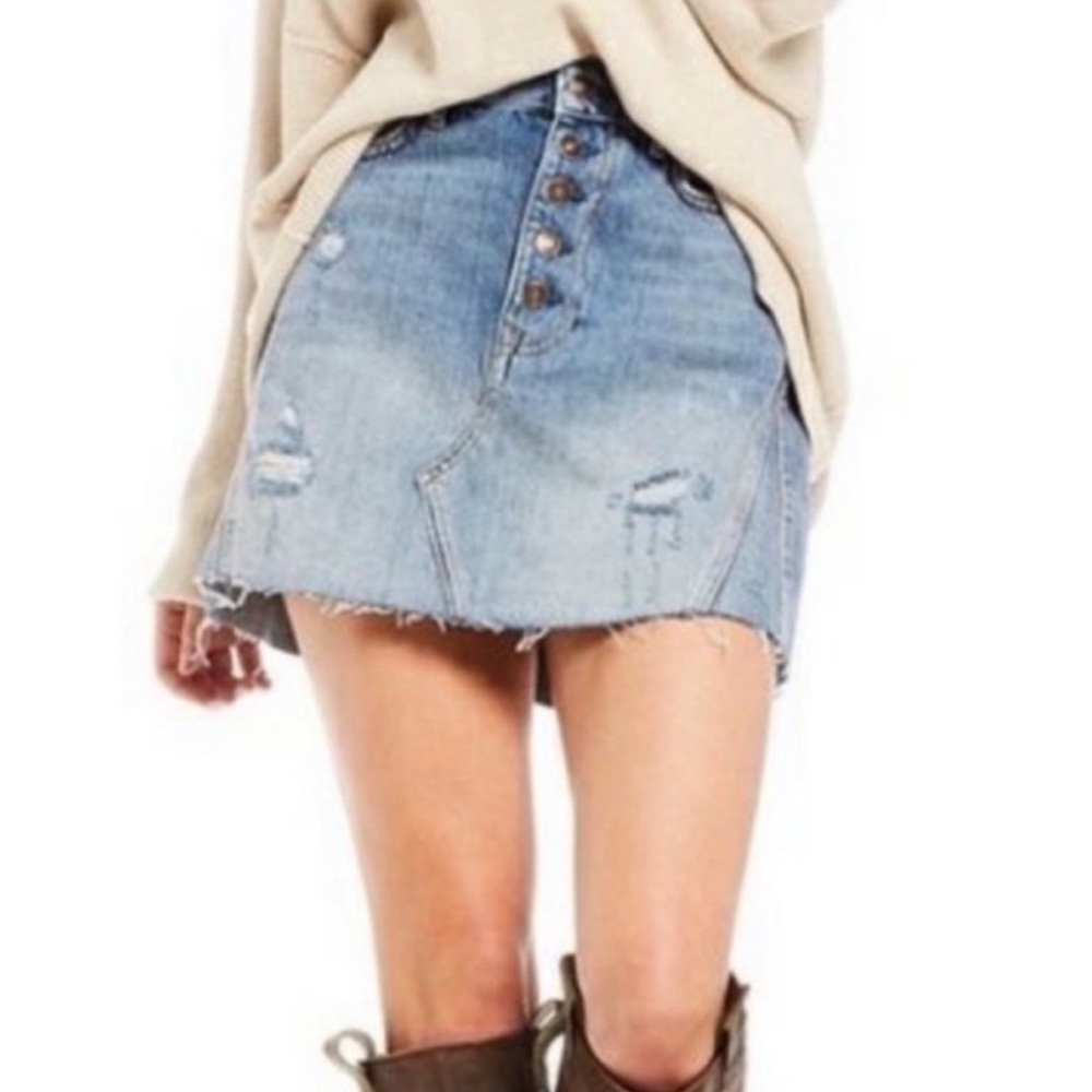 Free People Breezy Jean Button Front Blue A-Line Mini Skirt  NWT “We The Free”
